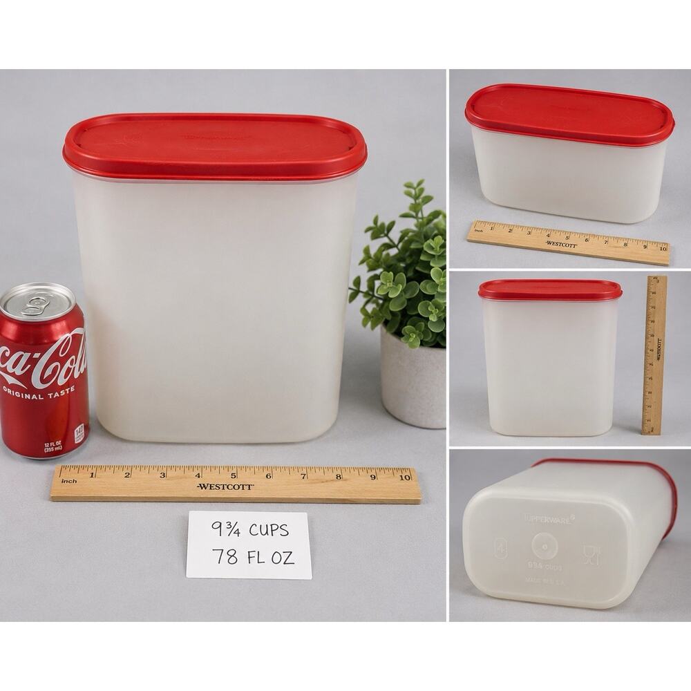 Tupperware Refrigerator Keeper 9.75 Cup Storage Container Red Lid Vintage